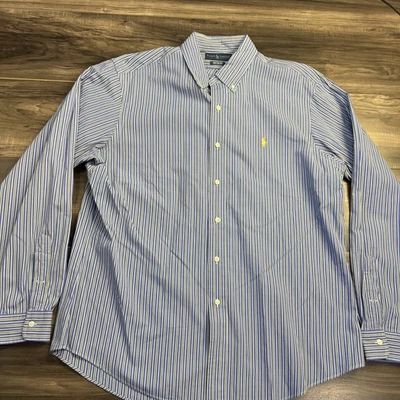Camisa de vestir Ralph Lauren Oxford tejida con botones para hombre XL azul bordado pony Foto 1 de 4