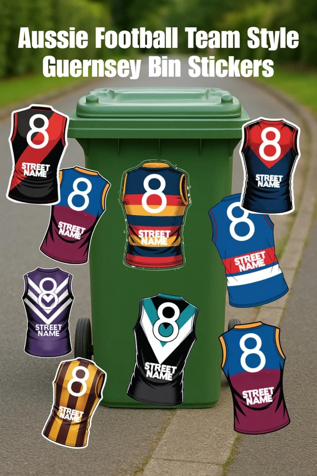 Aussie Football Colours Guernsey's Wheelie Bin Number Stickers Decals 20cm 30cm - Image 1 of 1