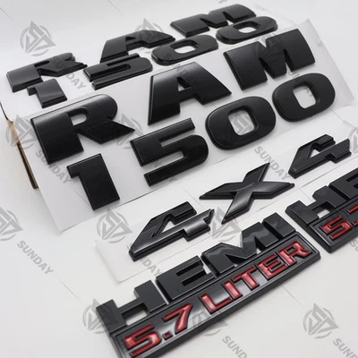 For RAM 1500 4X4 Door Tailgate 5.7 Liter HEMI Emblem Badge Gloss Black 2013-2018 Foto 1 de 4