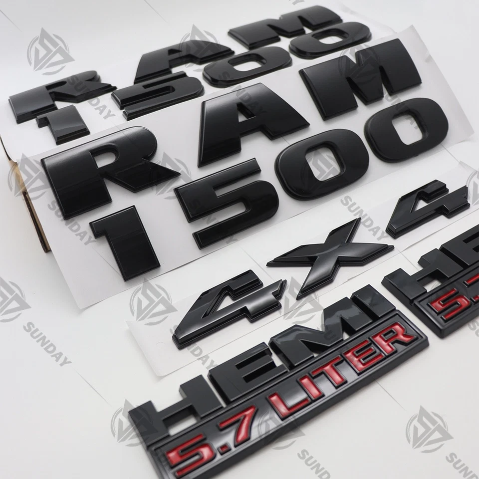 For RAM 1500 4X4 Door Tailgate 5.7 Liter HEMI Emblem Badge Gloss Black 2013-2018 Foto 1 de 4
