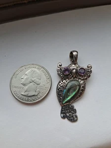 Vintage Abalone Owl Necklace Marked On Back.  No Chain - Picture 1 of 5