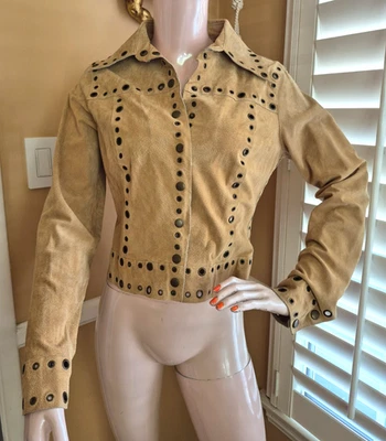 Chaqueta de gamuza vintage Cache para mujer con diseño de ojales de latón - talla S Foto 1 de 4