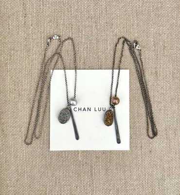 NEW $165 Chan Luu Freshwater Pearl/ Druzy Pendant Mix Sterling Necklace ~ Boho🌺 - Image 1 of 3