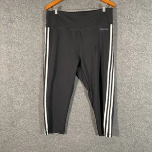 Adidas Tights Womens XL Black 3/4 Length Climalite Running Gym Striped NEW - Picture 1 of 16