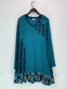 Joe Browns Teal Floral Panel Knit Jumper Tunic Long Sleeve Boho UK 16 - Picture 1 of 12