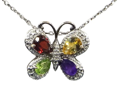 925 Пробы Росс Саймонс бабочка подвеска ожерелье многоцветные драгоценные камни - Изображение 1 из 4