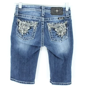 Miss Me Shorts Girls 14 Bermuda Embellished Casual Stretch Denim Dark Wash Blue - Picture 1 of 10