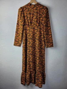 Topshop Women Size 8 Black Orange Floral Maxi Dress Formal Smart Casual Party - Picture 1 of 11