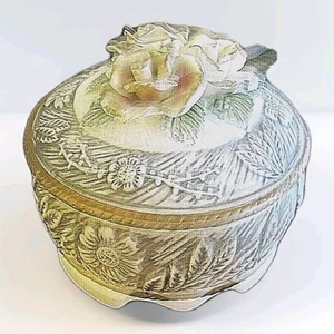 Vanity Box in porcellana ricoperto di rosa diametro 7" e alto 5" vintage  - Foto 1 di 4