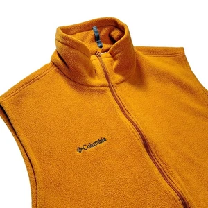 Columbia Fleece Vest Full Zip Sleeveless Outdoor Hiking Golden Yellow Large - Picture 1 of 15