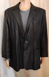 Herren Gr. XL Hirschleder weicher schwarzer Leder Blazer Jacke Y2K Vintage Moto minimalistisch - Bild 1 von 24