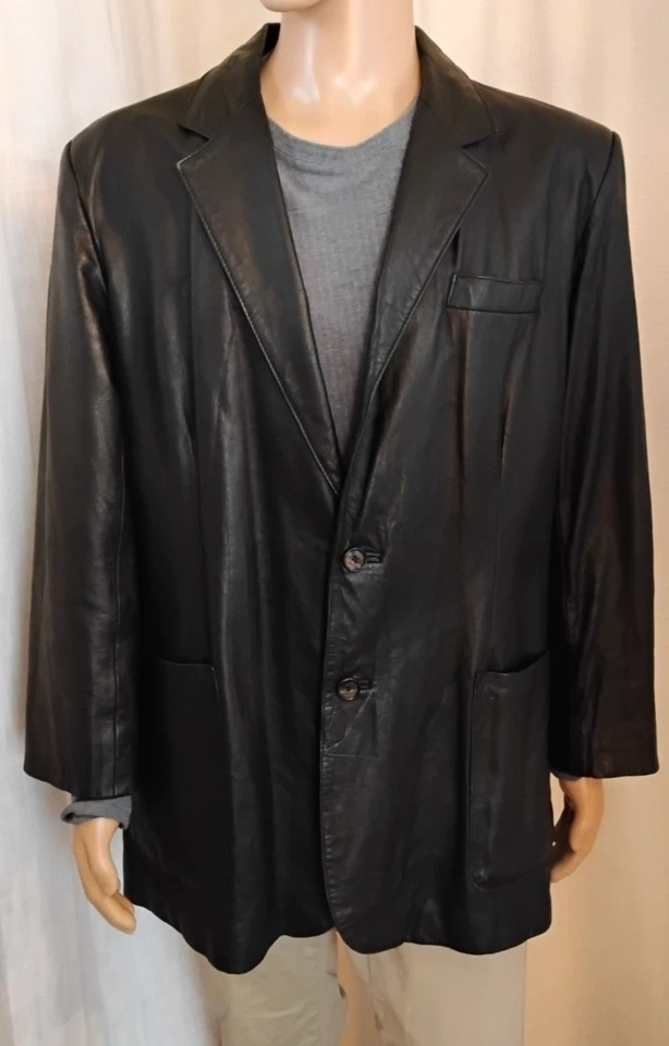 Mens Sz XL Deerskin Soft Black Leather Blazer Jacket Y2K Vintage Moto Minimalist - Image 1 of 4