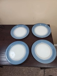 Juego de 4 platos de ensalada Denby Castilla azul 9 1/8" banda bronceada Inglaterra vintage - Imagen 1 de 10