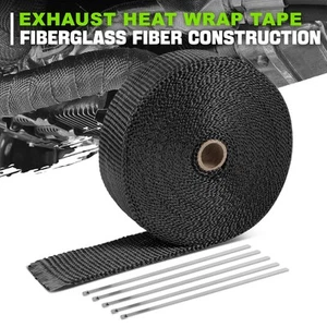 Cabezal de escape de fibra de vidrio negro de 2" de 50 pies envoltura térmica y lazos de acero inoxidable de 5 piezas - Imagen 1 de 5