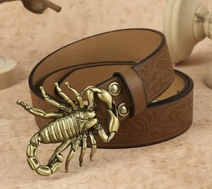 A Stylish Casual Unisex Belt With A Bold Golden Scorpion Buckle - Picture 1 of 6