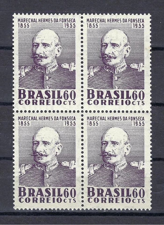 Brazil 1955 Sc# 824 dark-vio ? instead purple Marshal Hermes Fonseca block 4 MNH - Image 1 of 1