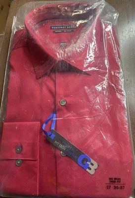 NUEVA Camisa de Vestir Para Hombre Geoffrey Beene Ajustada Sin Plancha Talla 17 Roja Manga Larga  Foto 1 de 4