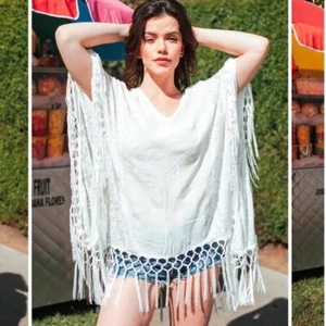 Knox Rose Zigeunerherz bestickt weißes Kaplet FRANSEN Poncho Top Einheitsgröße - Bild 1 von 9