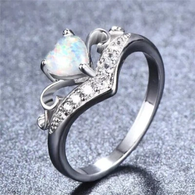 2Ct Heart Cut Simulated Fire Opal Stunning Wedding Ring In 14k White Gold Plated - Image 1 of 4