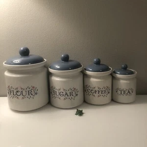 Canister Set Jay Imports Ceramic 4pc. White, Blue, And Pink Floral Vintage - Picture 1 of 17