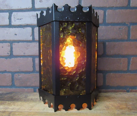 Mid Century Black Amber Porch Light Gothic Spanish Revival 12" Tall Restored Cover