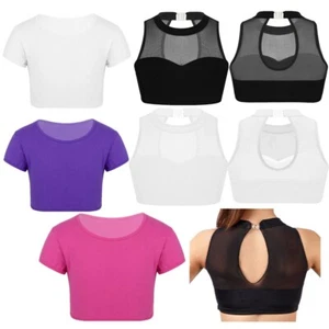Kids Girls Dance Sport Yoga Bra Workout Tank Tops Mesh Sweetheart Chest Top - Picture 1 of 48