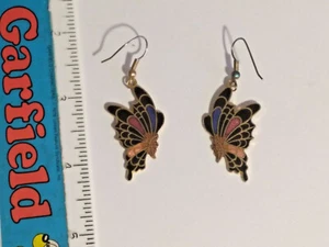 Stained Glass-Looking Metal Colorful Butterfly Bugle Hook Pair of Earrings - Picture 1 of 1