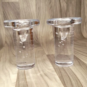 Kosta Boda Kjell Engman PAIR of Candle Holders Ice Clear 5.5" Art Glass - Picture 1 of 11