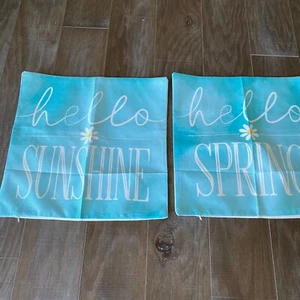 Fundas de Almohada Azul Hola Primavera y Sol Margarita Flor Tiro Par de 2 - Imagen 1 de 6