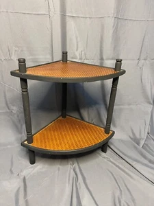 Soporte para plantas vintage de madera y mimbre de 2 niveles - Imagen 1 de 6