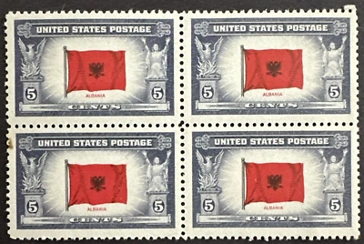 US 1943 Scott #918 Block of 4 MNH OG Overrun country - Albania - Image 1 of 2