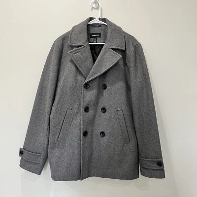 Abrigo Liz Claiborne Gris Mujer Talla M Doble Pecho Mezcla Lana Guisante  Foto 1 de 4