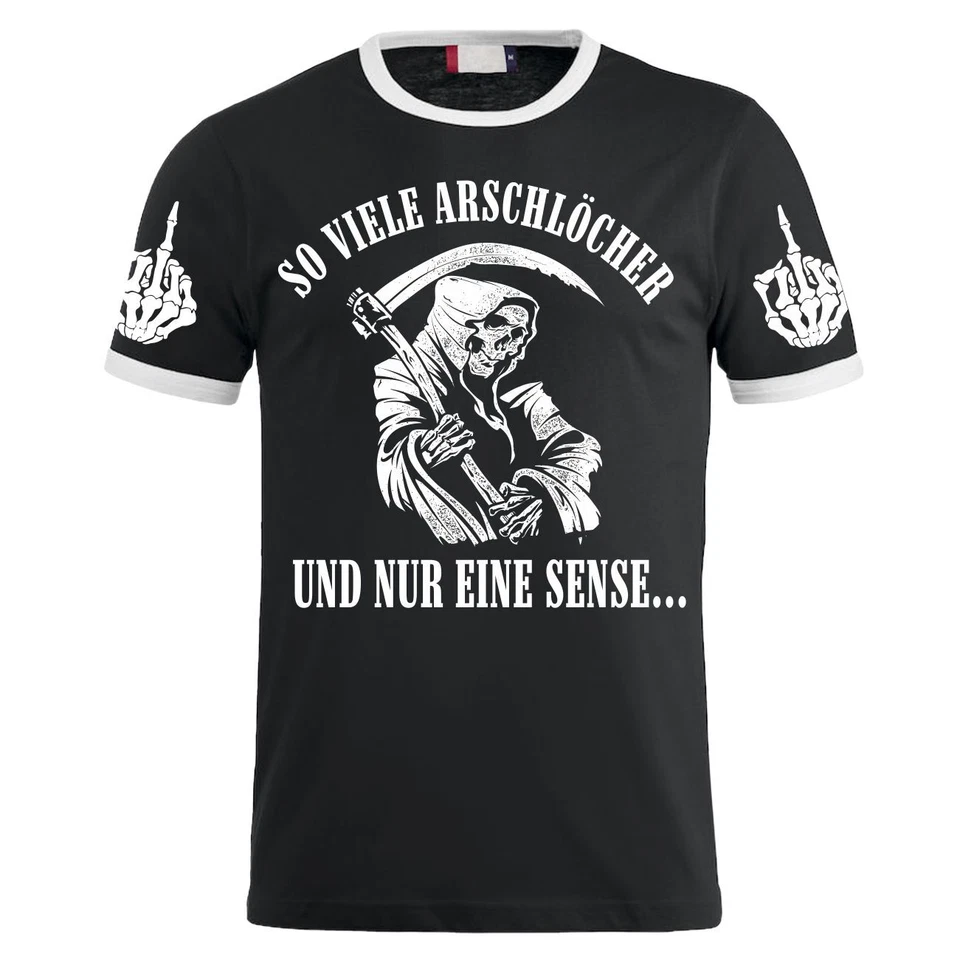 Herren TShirt Totenköpfe Sensenmann Motiv mit Mittelfinger Spruch M bis 8XL - Bild 1 von 1