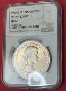👑1960 UK Great Britain Crown BRITISH EXHIBITION NGC MS65! - HIGH GRADE RARE!!👑 - Picture 1 of 4