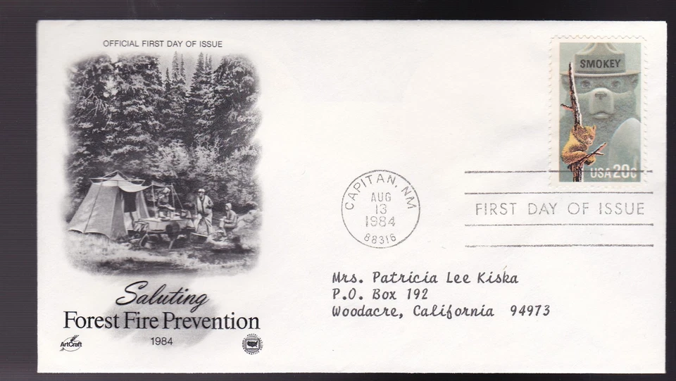 SMOKEY BEAR #2096 US FIRST DAY COVER 1984, PCS ARTCRAFT CACHET FDC - Image 1 of 1
