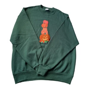 Vintage Jerzees Green Halloween Pumpkin JOL Crewneck Sweatshirt Size Large USA - Picture 1 of 9