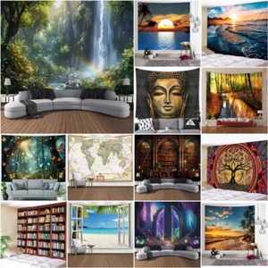 Large Wall Hanging Bookshelf Jungle Sea Tapestry Bedspread Bedroom Backdrop - Picture 1 of 18