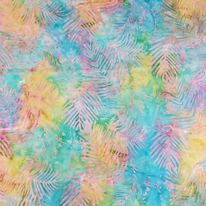 Aqua Teal Pink Batik Palm Fronds Print Quilting Fabric 48" ((1 yd 12") Cotton - Picture 1 of 4