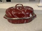 Paula Deen Marbled Enamel 16.5" Covered Roaster with Wire Rack RED  RARE!!!!