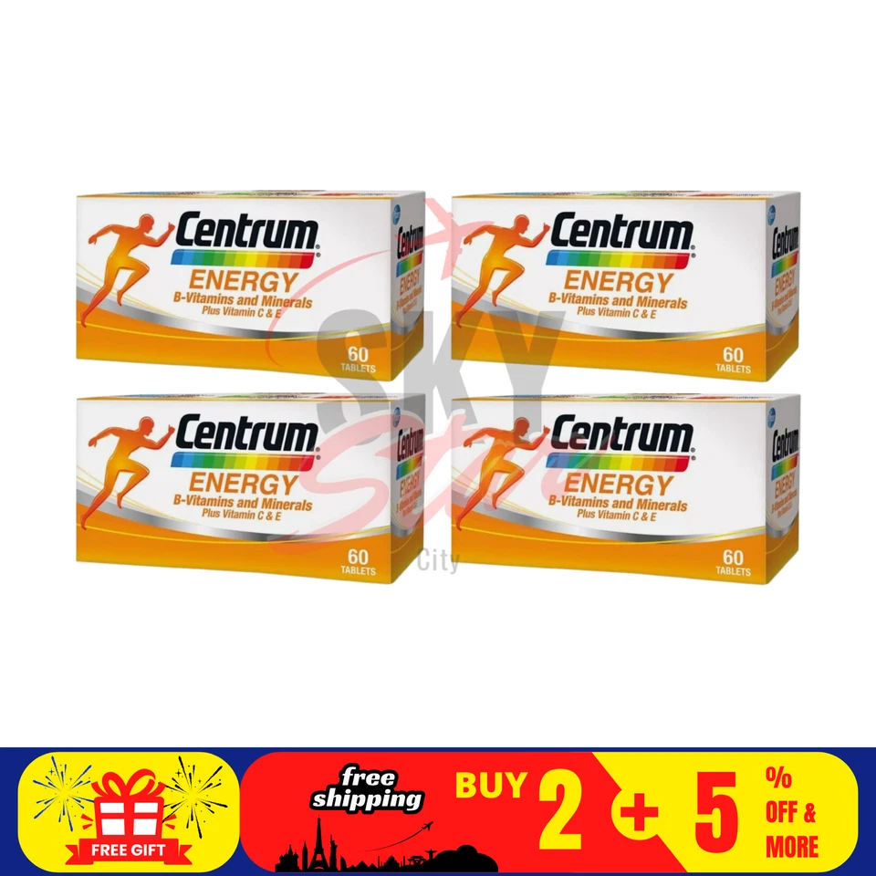 4 X 60's New Centrum Energy B-Vitamins and Minerals + Vitamin C & E - Image 1 of 4