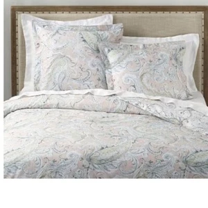 Pottery Barn KING/CAL Mallorie *Reversible* Paisley Duvet Cover EEUC Neutral - Picture 1 of 7