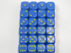 NEW Dice Set of 24 D6 -14 mm Opaque Blue w/yellow pips - Picture 1 of 3