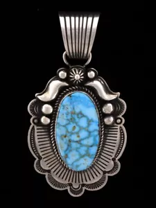 Natural Kingman Water Web Turquoise Pendant By Navajo Artist Albert Jake - Picture 1 of 2
