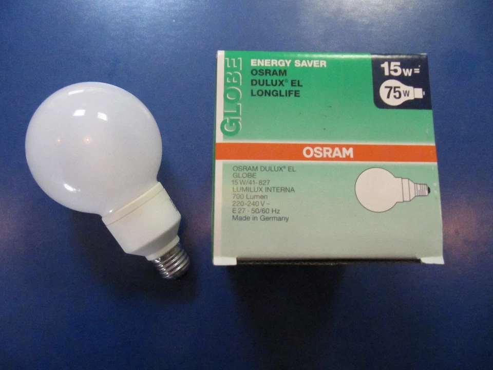 Osram DULUX EL GLOBE G95 15W / 2700K LUMILUX INTERNA E27 15W = 75W ENERGIESPAR - Bild 1 von 1