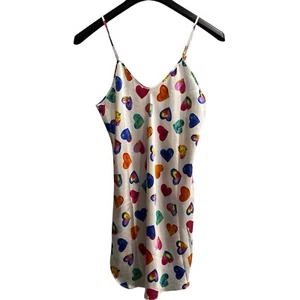 Vintage Romantic Moods Slip Dress S Satin Mini Heart Print Y2K Valentines Day - Picture 1 of 7