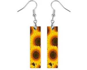 Earrings Sunflower Printed Wood Bar Earrings Jewelry - Picture 1 of 4