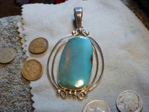 Sterling Silver Bisbee Blue Turquoise Pendant Navajo Harold Tahe New Jewelry - Picture 1 of 5