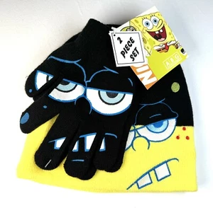 Nickelodeon SpongeBob Squarepants Winter Hat Beanie Cap Gloves Adorable NEW - Picture 1 of 2