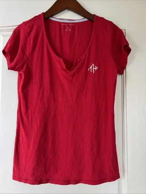 Tommy Hilfiger red soft cotton V Neck SS Sleepwear Lounge PJ Top S/P — 第 1/4 张图片