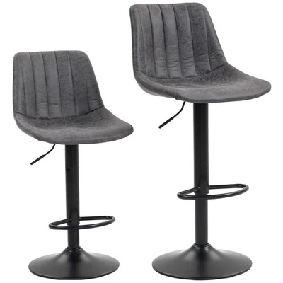 Adjustable Breakfast Bar Stools Kitchen Tub Seat Swivel Charcoal Grey Set 2  - Image 1 of 4
